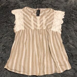 Taylor & Sage Beige Striped Lace Top